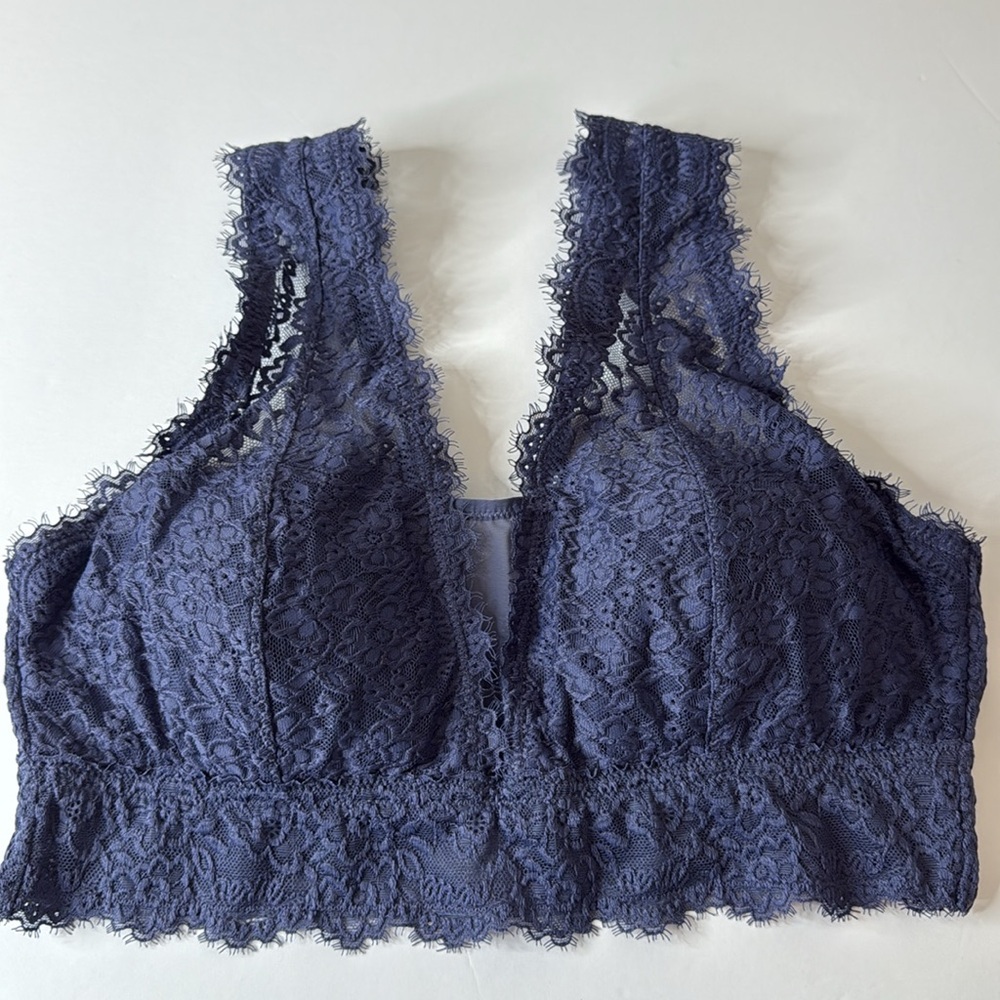 Aerie Eyelash Lash Lace Padded Bralette Navy Blue XL - Picture 3 of 12